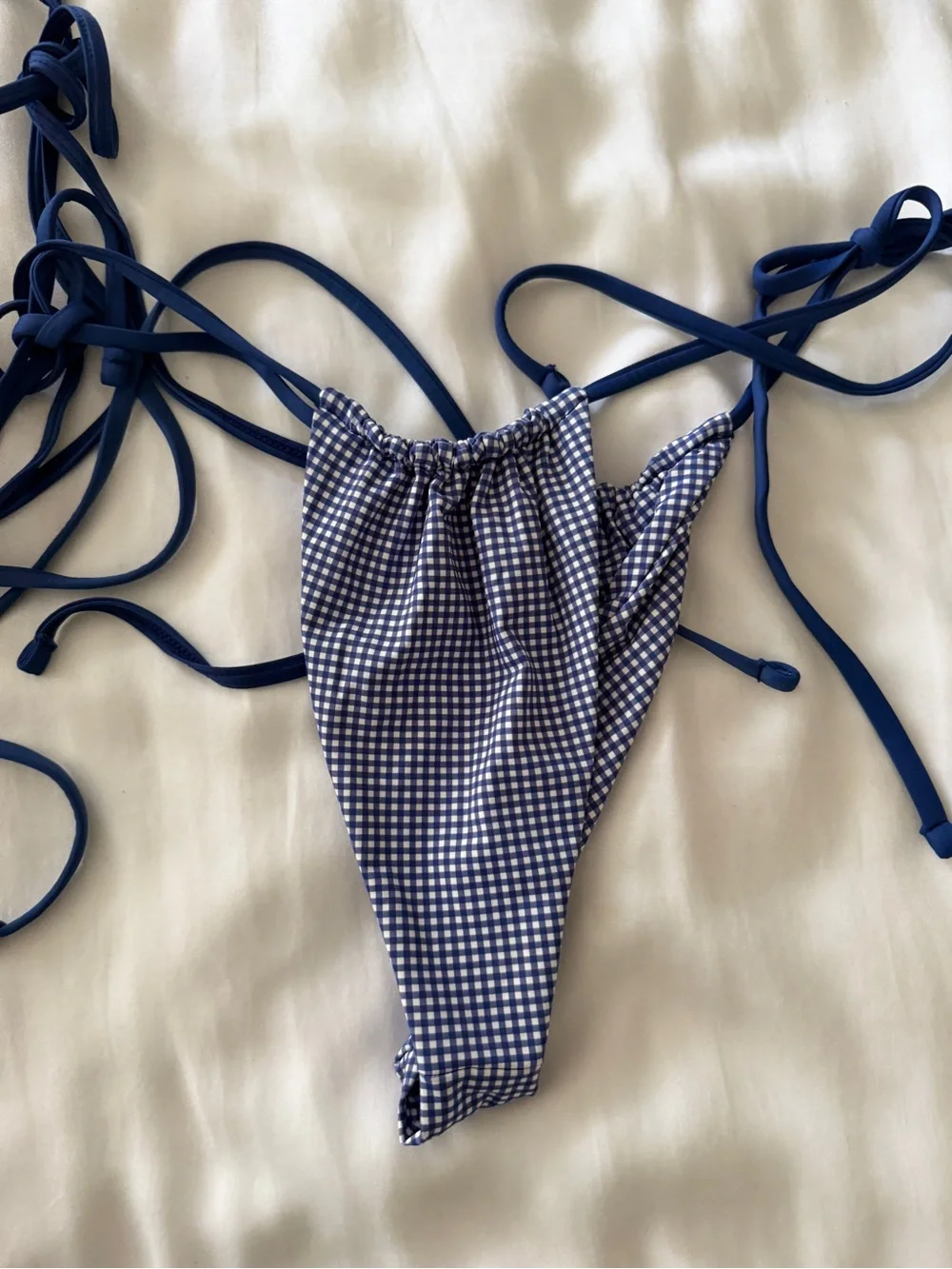 Frankie's Bikinis Blue Gingham String Bikini Top